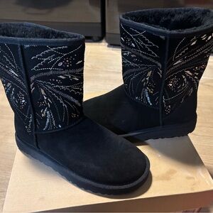 UGG Black Winter Boots with Embroidery